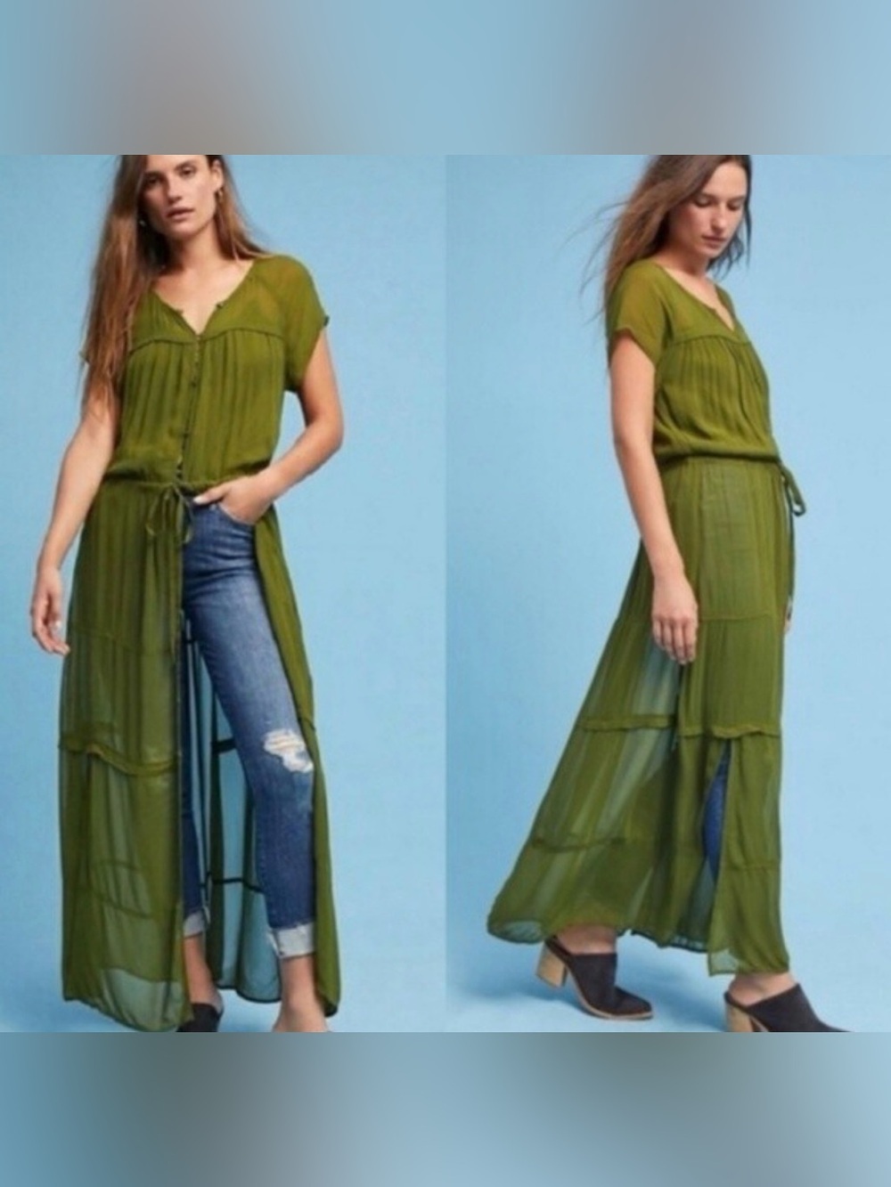 ANTHROPOLOGIE MAEVE GREEN MIDORI DUSTER DRESS, Size XS (can fit up to med) NWT